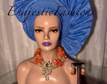 Aso Oke Pre-Tied Gele | African Auto Gele Headtie | Ready-Made Gele Headtie For all accasions. Add Male hat for 20  and ikpele for 30 dollar