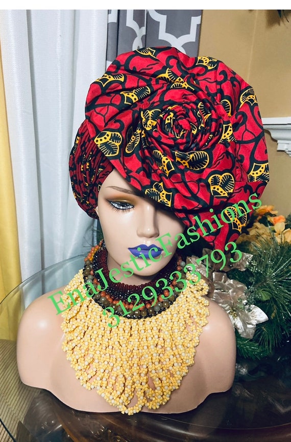 African Gele Headtie - modern shape, Easy to wear - Colors available! African Style Aso Oke Headtie - Durable & Versatile main image 3