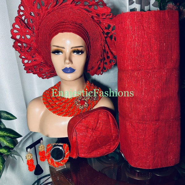 Aso Oke Pre-Tied Gele | African Auto Gele Headtie | Ready-Made Gele Headtie For all accasions. Add male hat for 25 and ikpele for20 dollars