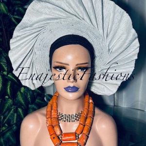 Aso Oke Pre-Tied Gele/ African Auto Gele Headtie | Ready-Made Gele Headtie For all accasions. Add Male hat for 20 dollars and ikpele for 30