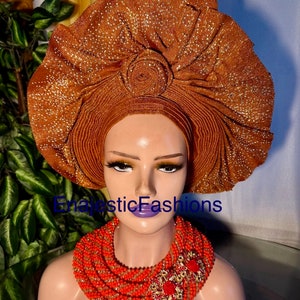 Aso Oke Pre-Tied Gele | African Auto Gele Headtie | Comfortable Ready-Made Gele Headtie For all accasions