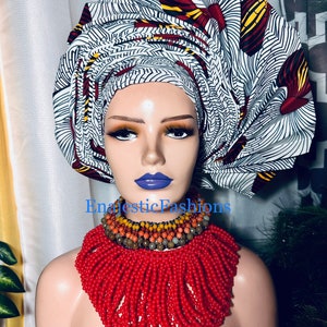 Ankara Pre-Styled FAN AUTO Gele | Nigerian Auto Gele Headband |Pre- styled Gele Head Wrap For Festival. Plus free earrings.