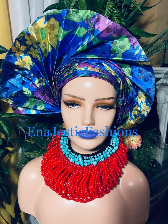 Faux Embroidered Gele Yoruba Gele - Etsy main image 3