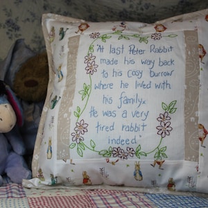 Peter Rabbit Hand Embroidered, Irish Lined Cushion Cover Boy/Girl/newborn