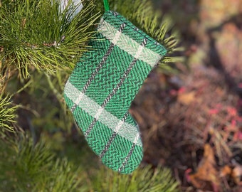 Wool plaid Holiday Christmas Stocking - handwoven in Maine - wool