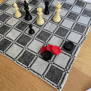Handwoven Cloth Chess and Checker boards and kerchief - cotton - backpacking - camp - camping - travel - Maine Made - light and durable