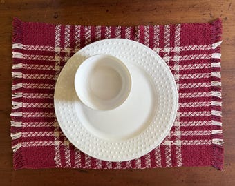 Maine Lattice Placemat - Red and Natural White Check - 100% Cotton - handwoven in Maine
