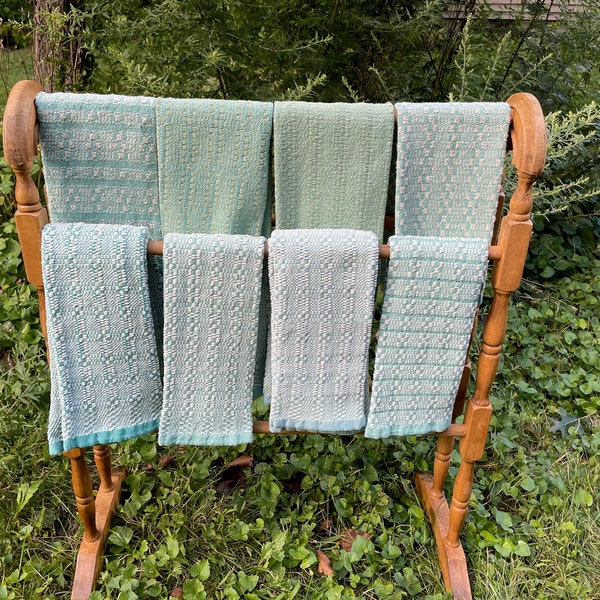 Aqua Variations hand towel - cotton, handwoven in Maine