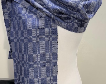 Fine Satin Block wool scarf - silk and merino - indigo warp - handwoven in Maine