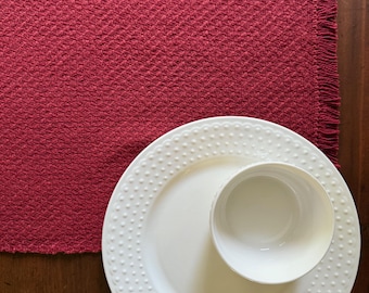 Maine Lattice Placemat - Orange-red/Red - 100% Cotton - handwoven in Maine