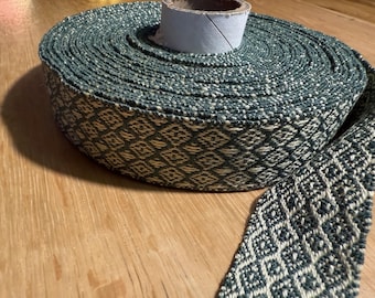 Diamond Twill Trim – Green and Cream Rayon-Cotton Tape, 1.4" Wide