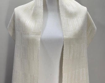 Fine Handwoven Scarf - Falling Water pattern  - wool and rayon - handwoven in Maine