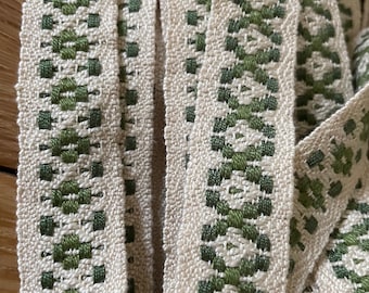 Reversible Green & Cream Cotton Best Friend Trim – Woven Tape, Costuming, Home Decor