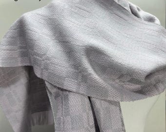 Fine Satin Block wool scarf - silk and merino - light gray warp - handwoven in Maine
