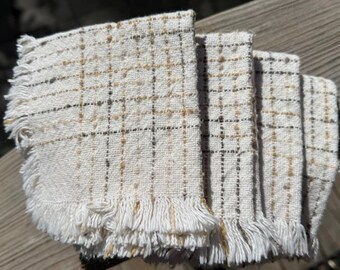 Eco-Friendly Handwoven Cloth Cocktail Napkins, 100% cotton, Set of 4, handwoven in Maine - 9" x 9"