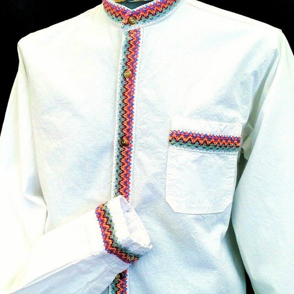 Camisa Blanca Puebo Guayabera 100% Algodón manta prelavado fresco boda vacaciones hombres bordado manga larga bolsillo abajo Elegante México