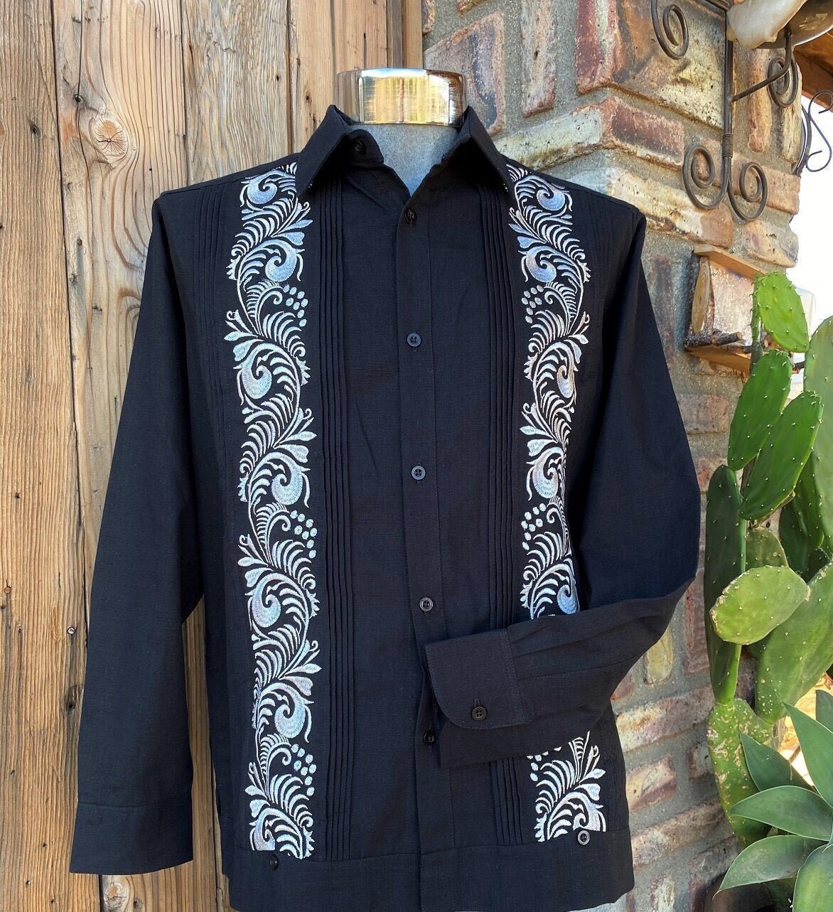 Presidential style Black Guayabera 100 linen fresh wedding Etsy