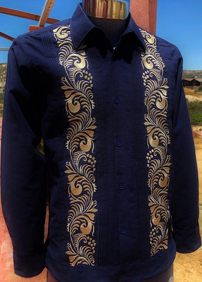 Presidential Style Navy Blue Guayabera Linen Wedding Vacation - Etsy