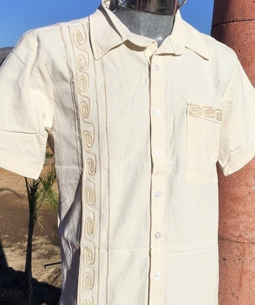 Mexican Embroidered Guayabera 100% Cotton Beige 604004