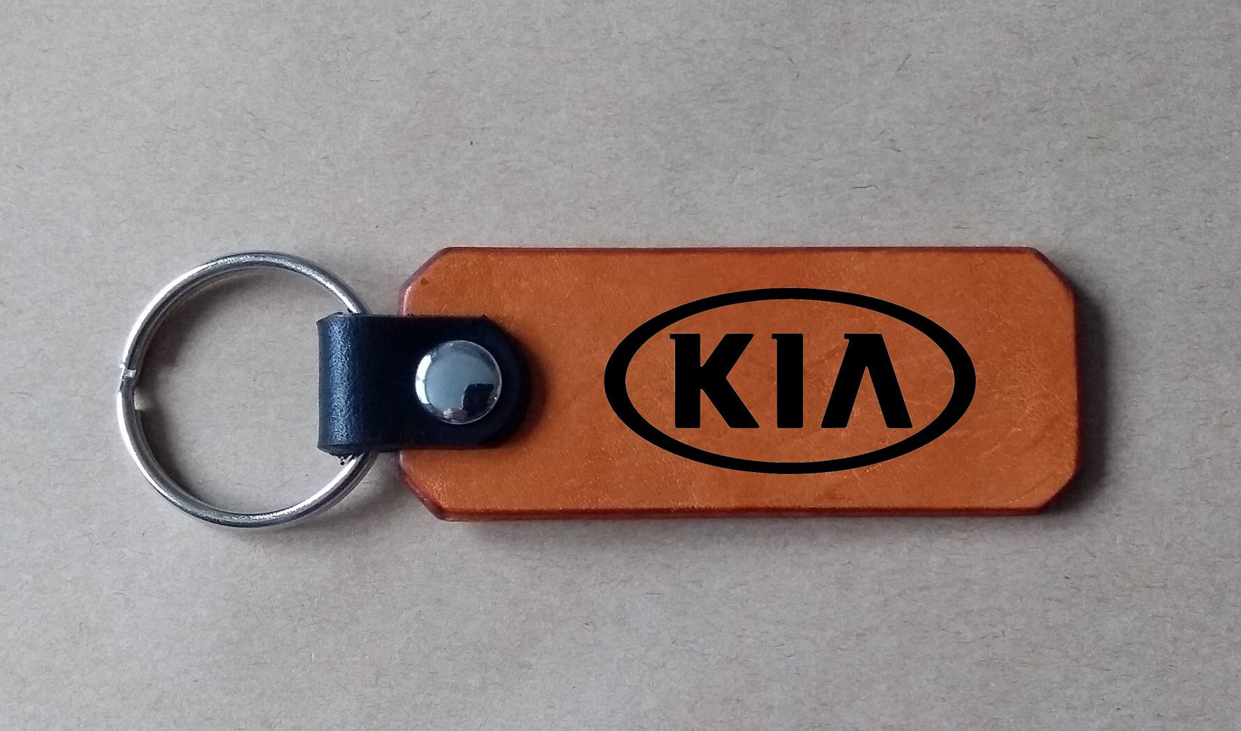 Kia Car Logo Hand Made Laser Engraved Leather Key Fob 3mm Thick