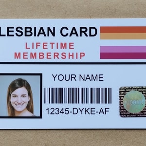 Personalised Novelty Lesbian ID Card Lifetime Membership Holographic Sticker Prank Rude Joke Friend Colleague Gift Idea