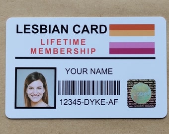 Personalised Novelty Lesbian ID Card Lifetime Membership Holographic Sticker Prank Rude Joke Friend Colleague Gift Idea