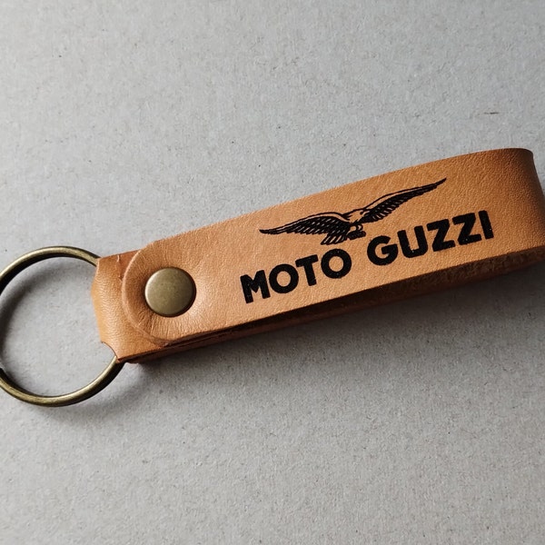 Moto Guzzi Motorcycle Hand Made Laser Engraved 3mm Thick Leather Key Fob