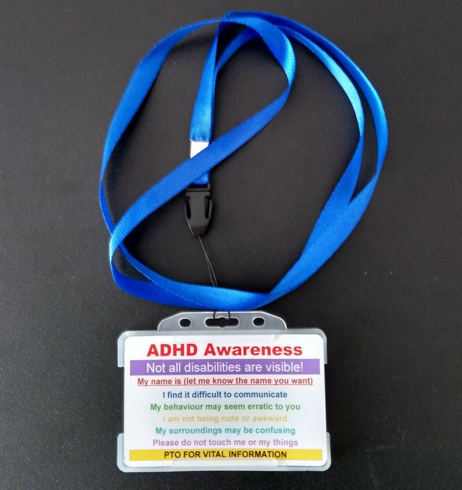 ADHD Awareness Hidden Disability Lanyard Holder Emergency ICE ID Card