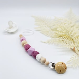 Baby pacifier chain set for &#39;little wildberrys&#39; girl birth handmade pink purple white gift idea pregnancy equipment toddler