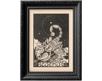 Cadeau personnalisé du Scorpion, illustration du zodiaque de la constellation, art mural du zodiaque anniversaire de novembre, cadeau surnaturel 0027