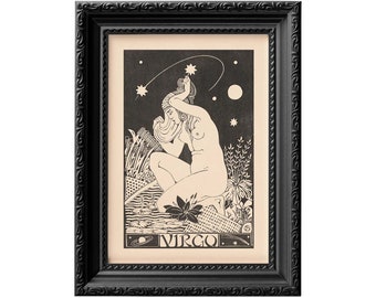Personalised Virgo gift, horoscope zodiac sign print, September birthday astrology gift, Art Deco print, Birthday and newborn baby gift 0025