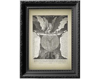 Lucifer, 1600s Illustration for Dante Alighieri's Divine Comedy. Vintage engraving on paper, satanic decor reproduction print 0110