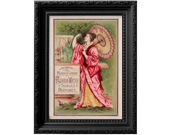 Impression à l'eau de Floride : reproduction d'art publicitaire Geisha vintage