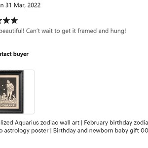 May include: Black and white illustration of the Aquarius zodiac sign, framed in a black frame. The illustration features a woman holding a pitcher of water. The text "Aquarius" is printed below the illustration. The image is labelled "Personalized Aquarius zodiac wall art | February birthday zodiac sign | Art Deco astrology poster | Birthday and newborn baby gift 0030".