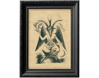 Décoration occulte satanique du dieu cornu Baphomet, sorcellerie et décoration murale goth, impression d'affiche de sorcellerie avec crâne de bélier et pentagramme 0043