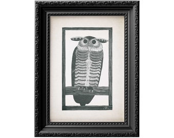 Great horned owl vintage print reproduction, supernatural spirit animal owl wall art 0032