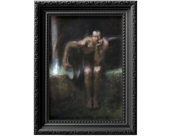 Franz Stuck - Lucifer (1890), male nude satanic decor print, dark art print, gothic occult decor 0097