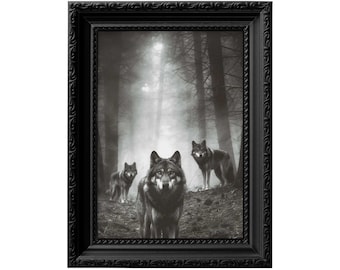 Wolf wall art, kids room decor, wildlife photography nursery wall art, black and white woodland animals print 0083