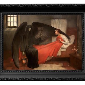 Death and the Maiden by an Austrian painter Marianne Stokes, Art Nouveau symbolic oil painting reproduction print.  Gothic wall art 0148