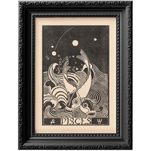Personalized Pisces gift, zodiac art print, March horoscope astrology art, Art Deco zodiac poster, Birthday and newborn baby gift 0031
