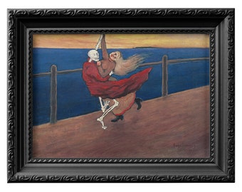 Danse avec la mort (1899) de Hugo Simberg. Symbolisme, huile sur toile, danse, décoration gothique macabre. Reproduction d'art horrifique 0099