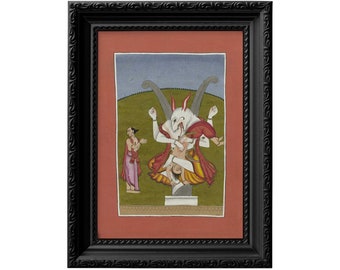 Narasimha, the fourth avatar of the Hindu god Vishnu. 19th century drawing reproduction print, yoga and hinduism poster print 0127