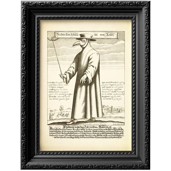 Plague Doctor print. Remastered reproduction of 17th century copper engraving. Unframed vintage poster wall art 0014