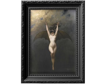 La Batwoman, La Femme Chauve-Souris par Albert Penot reproduction de peinture à l'huile, sorcière femme nue avec des ailes de chauve-souris érotique fantastique 0057