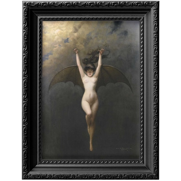 The Batwoman, La Femme Chauve-Souris by Albert Penot oil painting reproduction, witchy nude woman with bat wings erotica fantasy art 0057