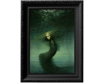 Impression d'art sirène éthérée : fantaisie sous-marine sombre, style Beksiński