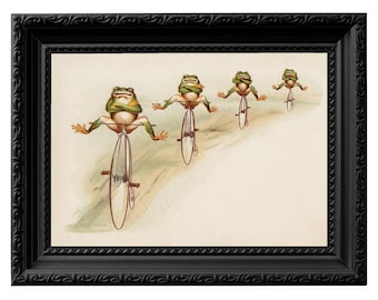 Frog Penny Farthing Print: Victorian Advertising Art Reproduction