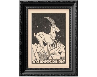 Capricorn gift, zodiac sign poster, January birthday zodiac gifts, Art Deco personalized print, Supernatural gift 0029