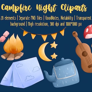 Clipart, Campfire Night, Camping | Cute, summer, camping clipart design | GoodNotes stickers, Twitch overlay, Sublimation, Party