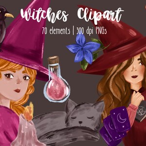 Purple witch clipart, Goth decor, Halloween invitation | Hand painted oil | GoodNotes stickers, Twitch overlay, Sublimation